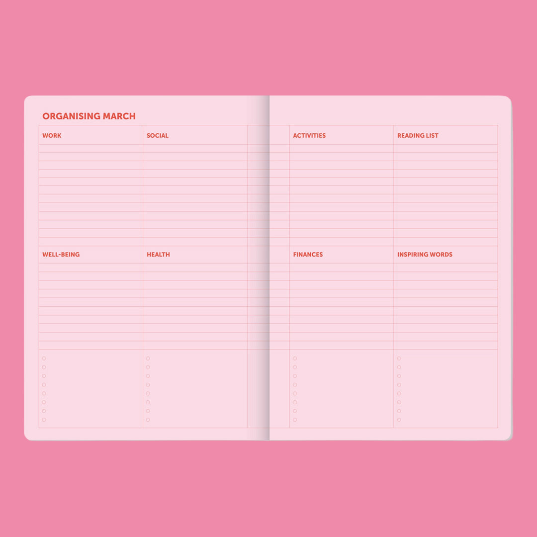 2027 Organiser Diary Spiral Pink Red