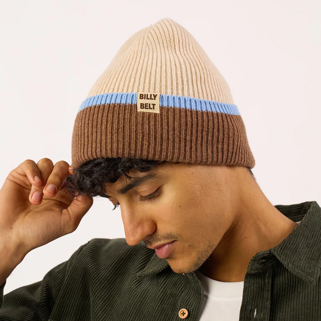 Wool Hat Brown, Beige & Sky Blue