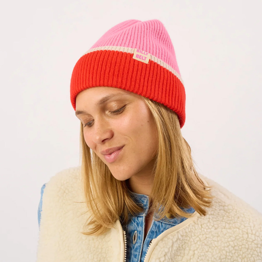 Wool Hat Pink, Red & Beige