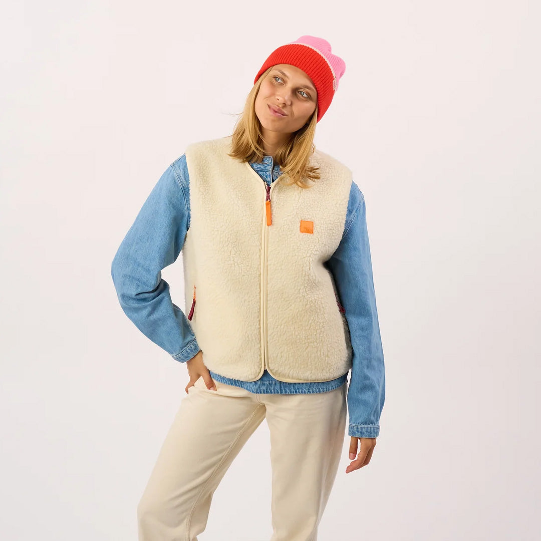 Wool Hat Pink, Red & Beige