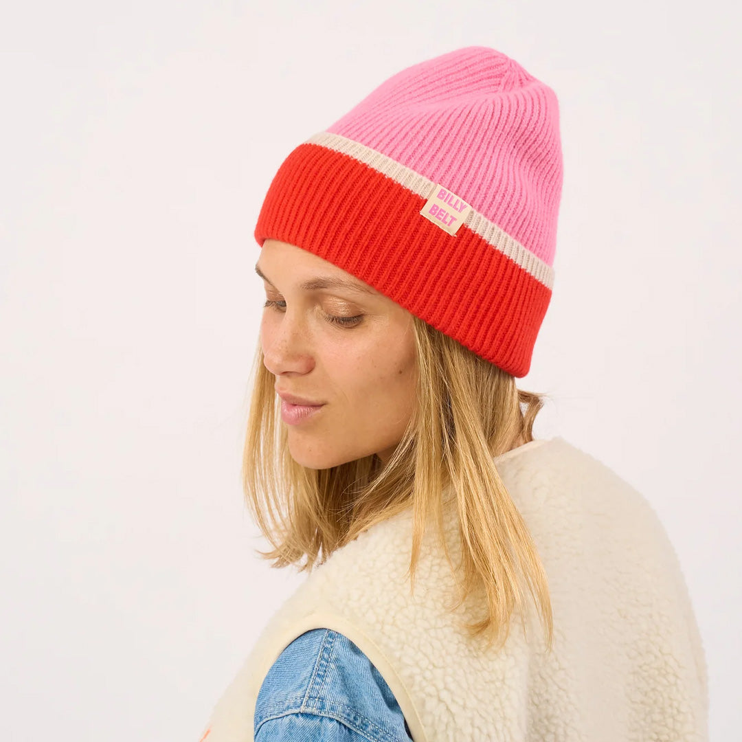 Wool Hat Pink, Red & Beige