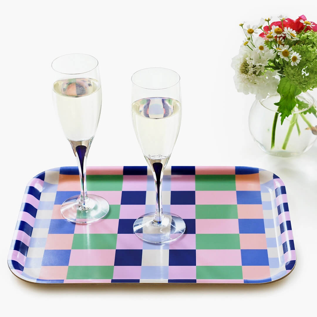 Grass/Pink Checker Mix Rectangular Serving Tray