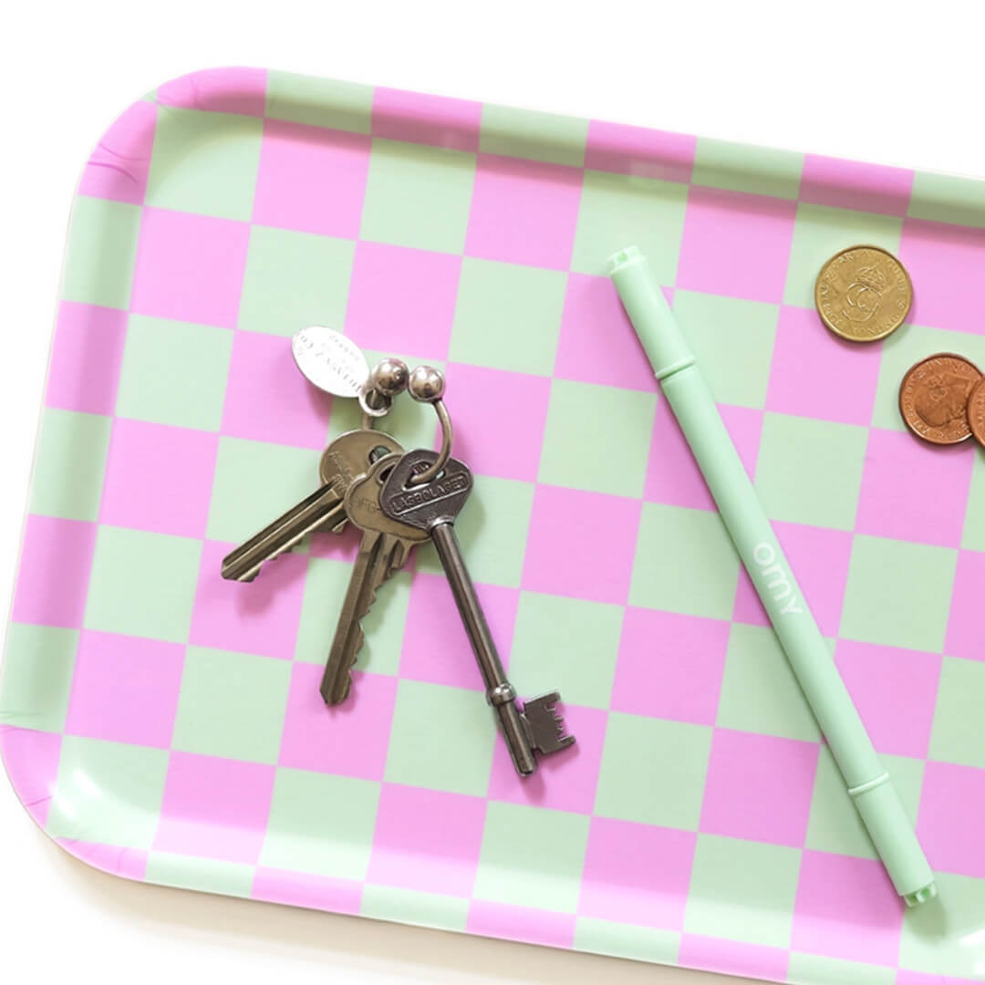 Mint/Peony Checker Rectangular Serving Tray