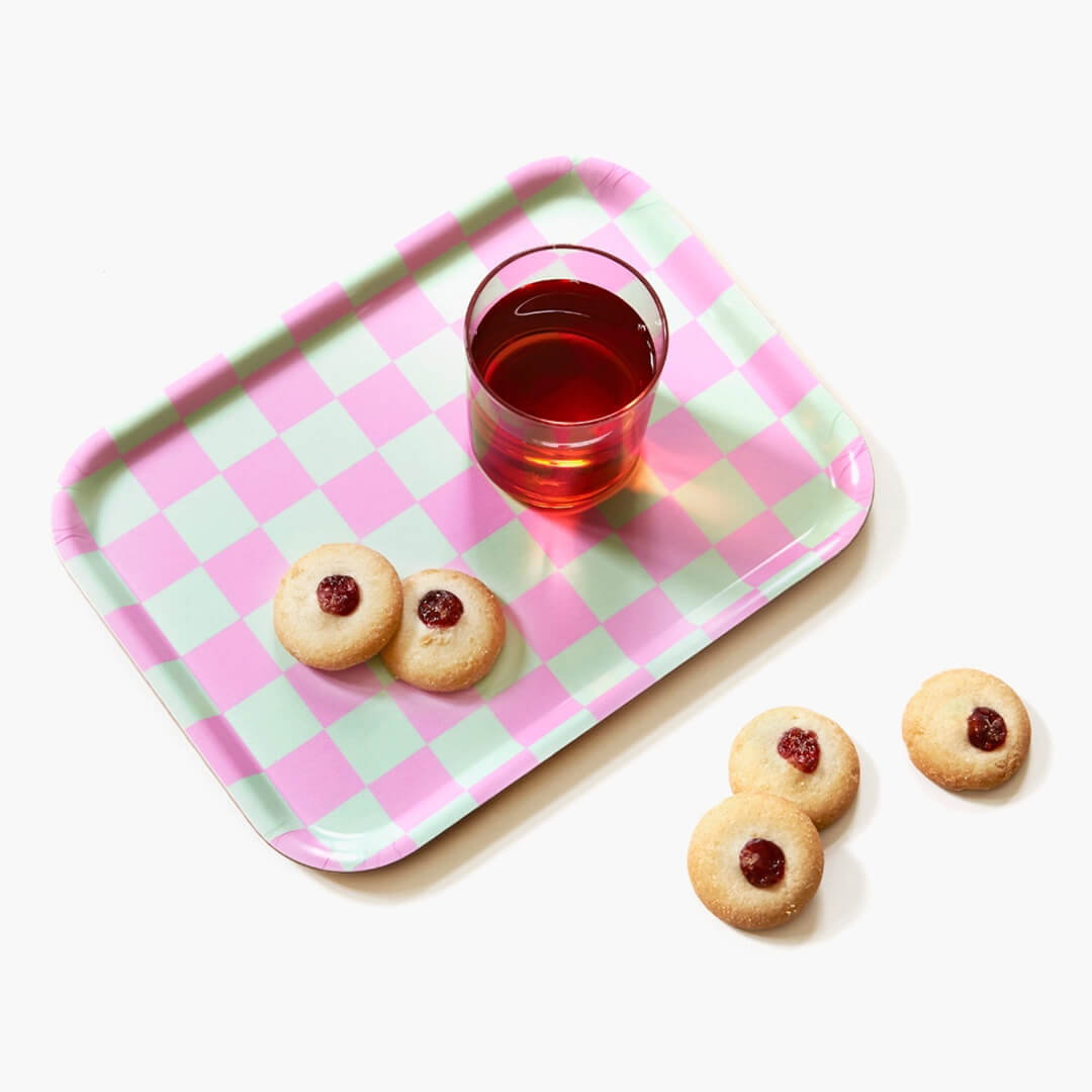 Mint/Peony Checker Rectangular Serving Tray