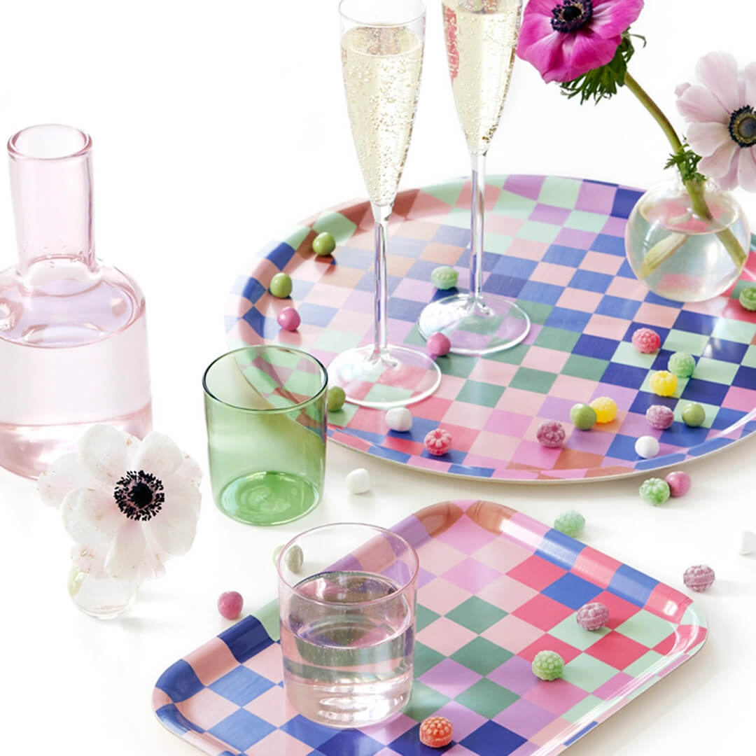 Multicolor Checker Rectangular Serving Tray