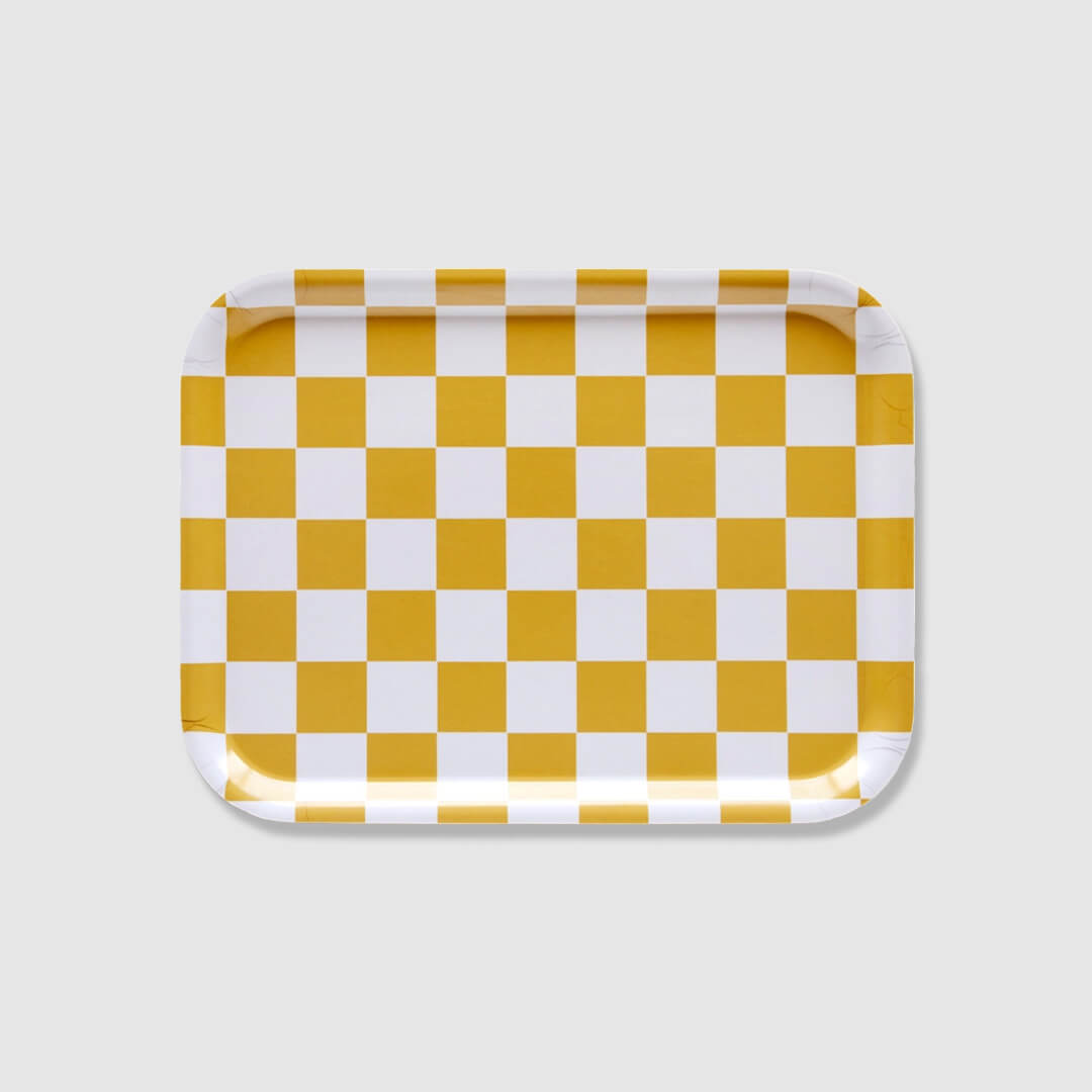Mustard Checker Rectangular Serving Tray