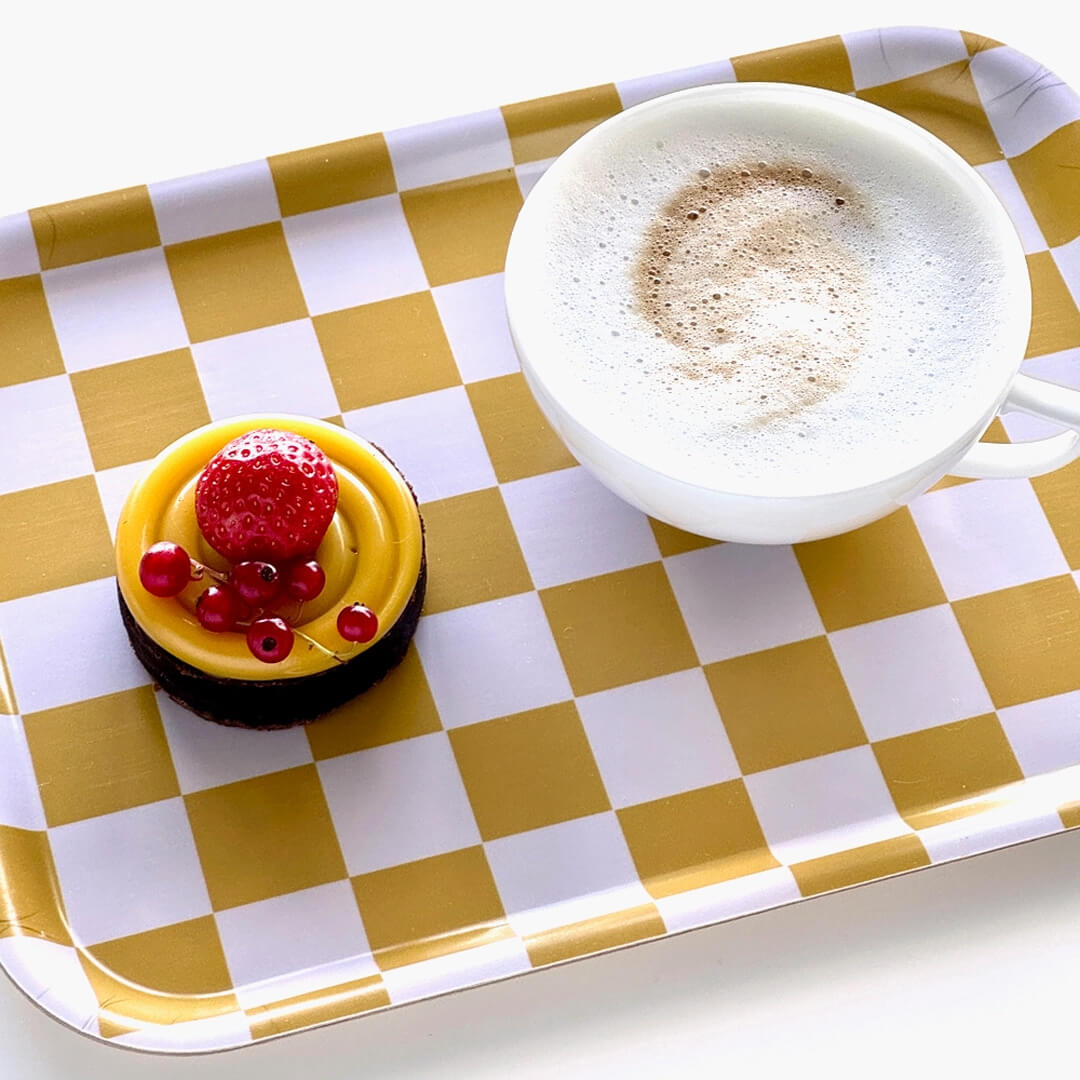 Mustard Checker Rectangular Serving Tray