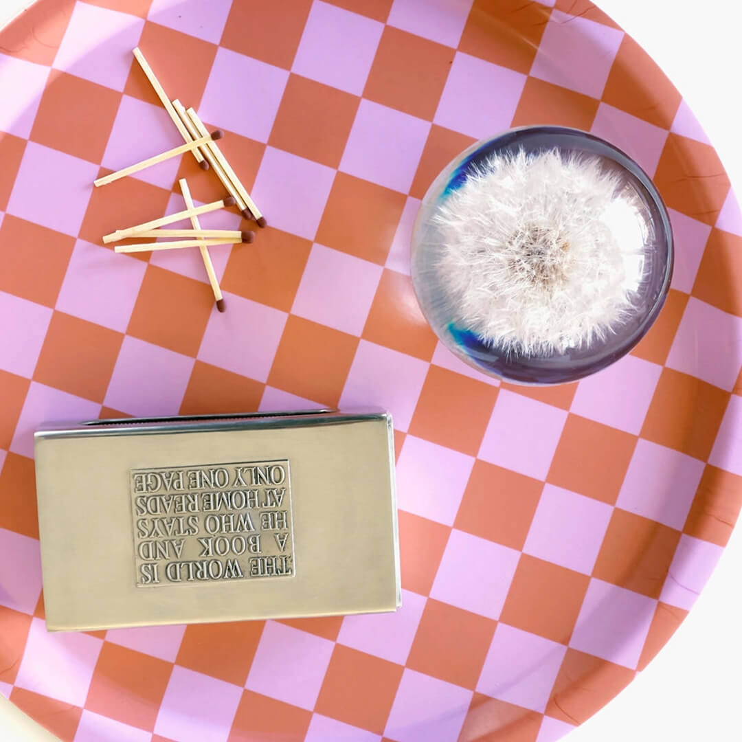 Orange/Pink Checker Round Serving Tray