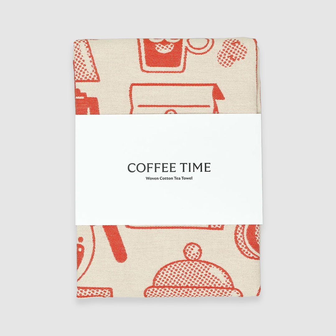 Coffee Time Cotton Towel Red/Beige
