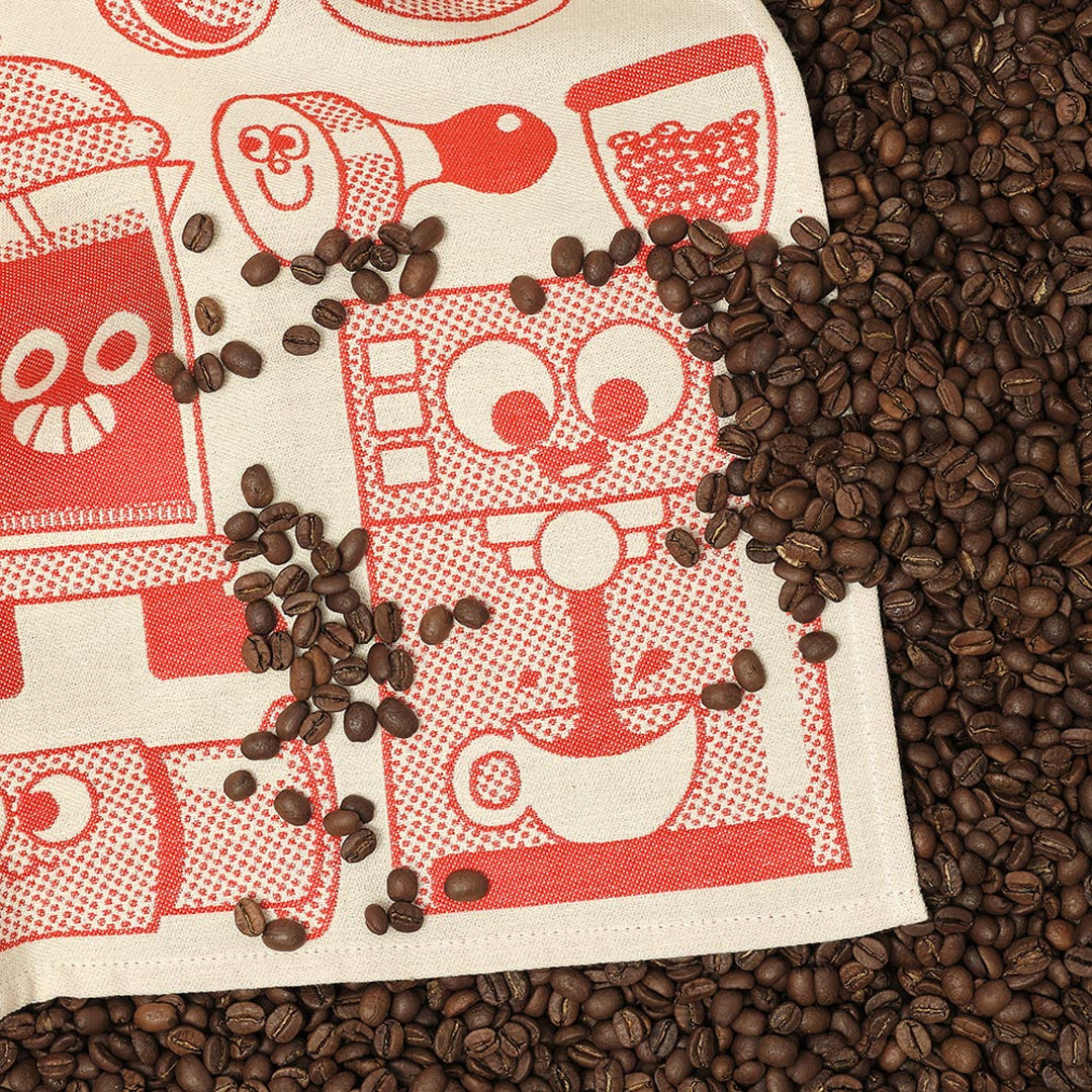 Coffee Time Cotton Towel Red/Beige