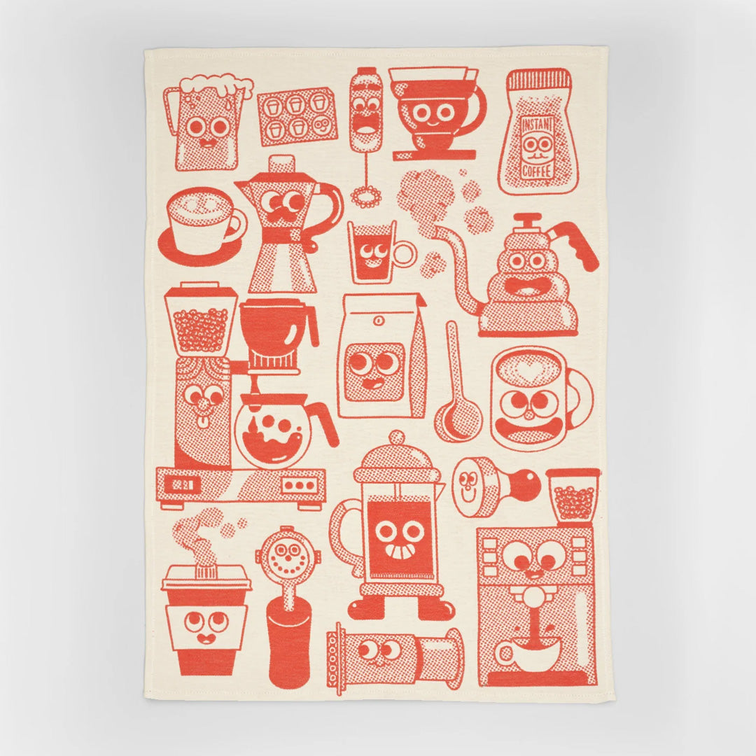 Coffee Time Cotton Towel Red/Beige