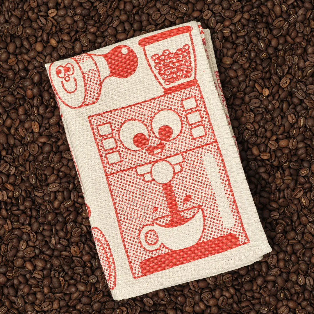 Coffee Time Cotton Towel Red/Beige
