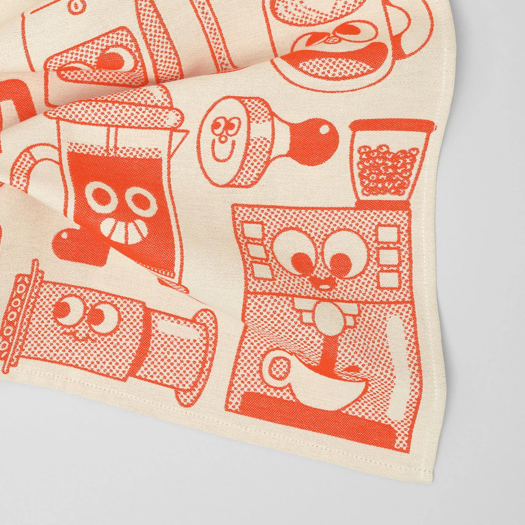 Coffee Time Cotton Towel Red/Beige