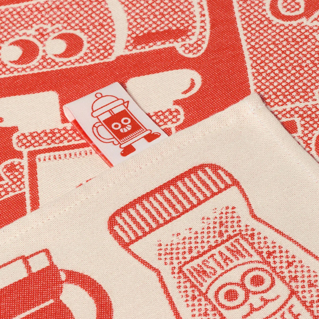Coffee Time Cotton Towel Red/Beige