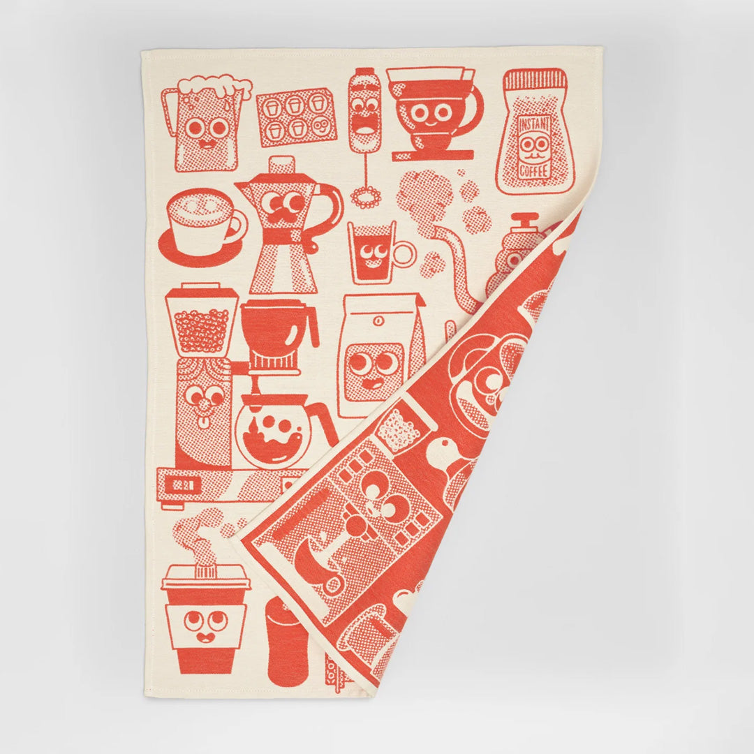 Coffee Time Cotton Towel Red/Beige
