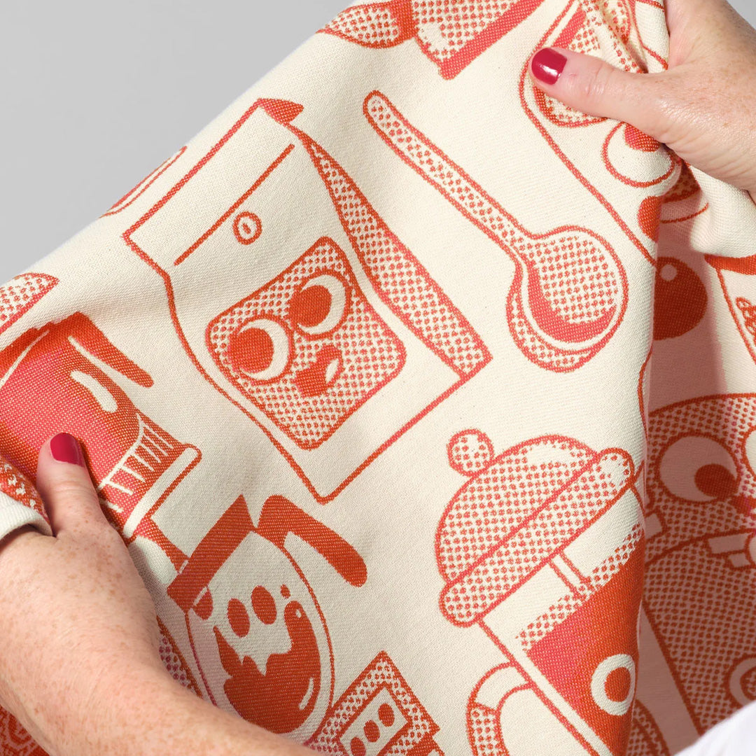 Coffee Time Cotton Towel Red/Beige