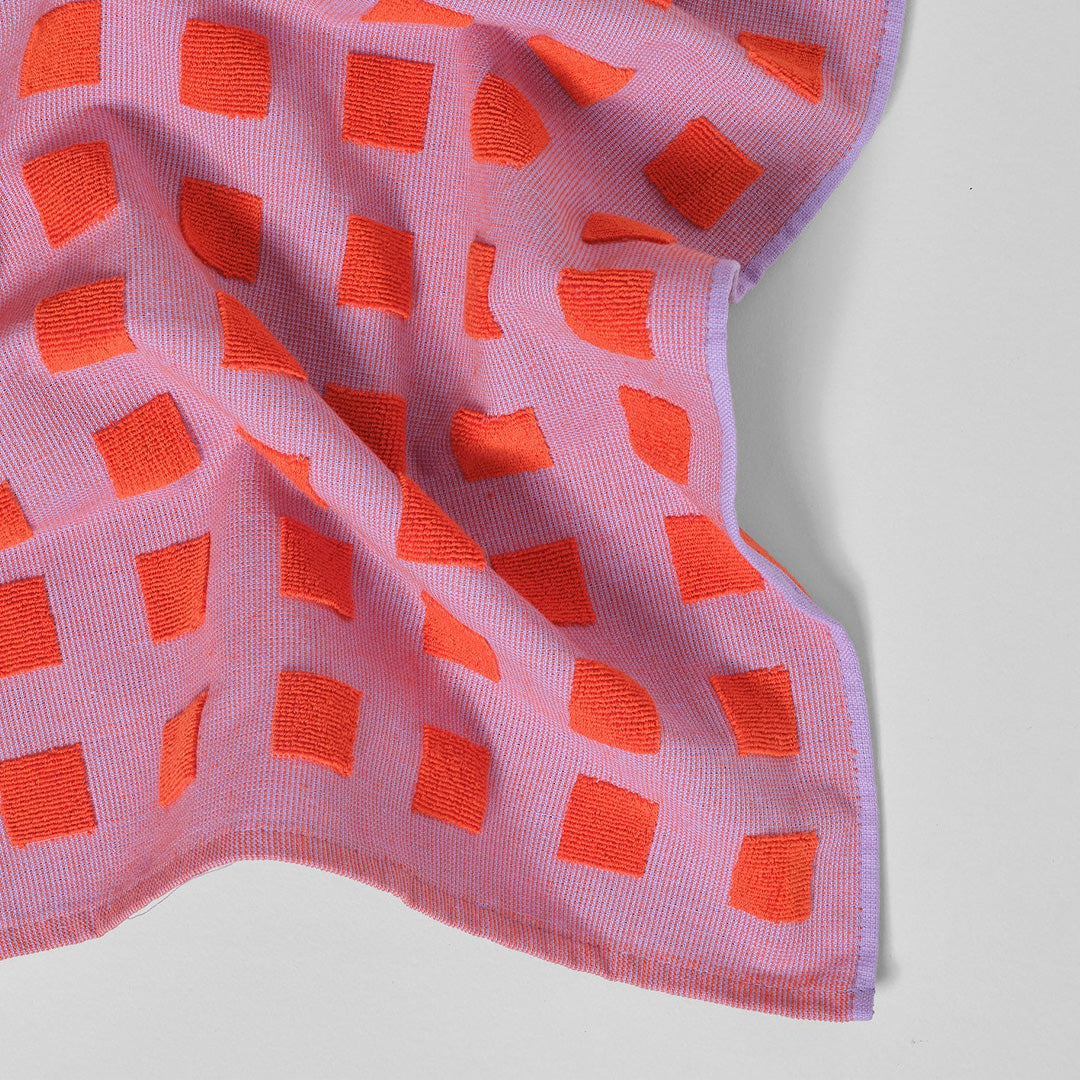Squares Cotton Towel Lilac/Red