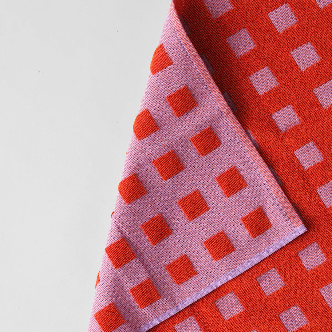 Squares Cotton Towel Lilac/Red