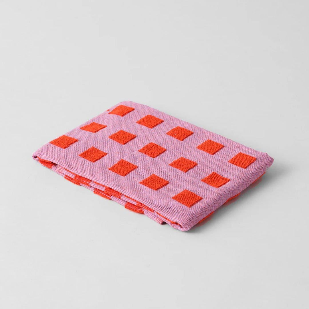 Squares Cotton Towel Lilac/Red