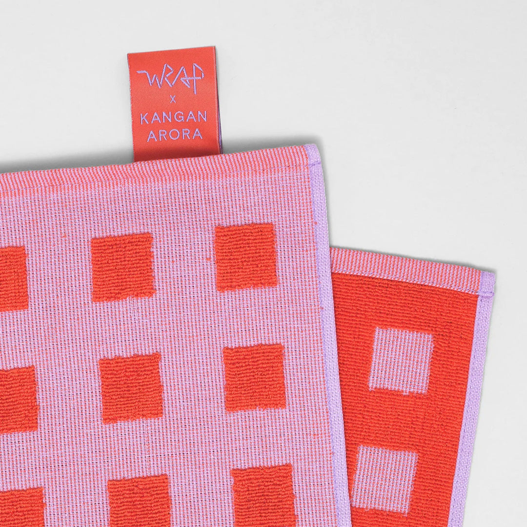 Squares Cotton Towel Lilac/Red