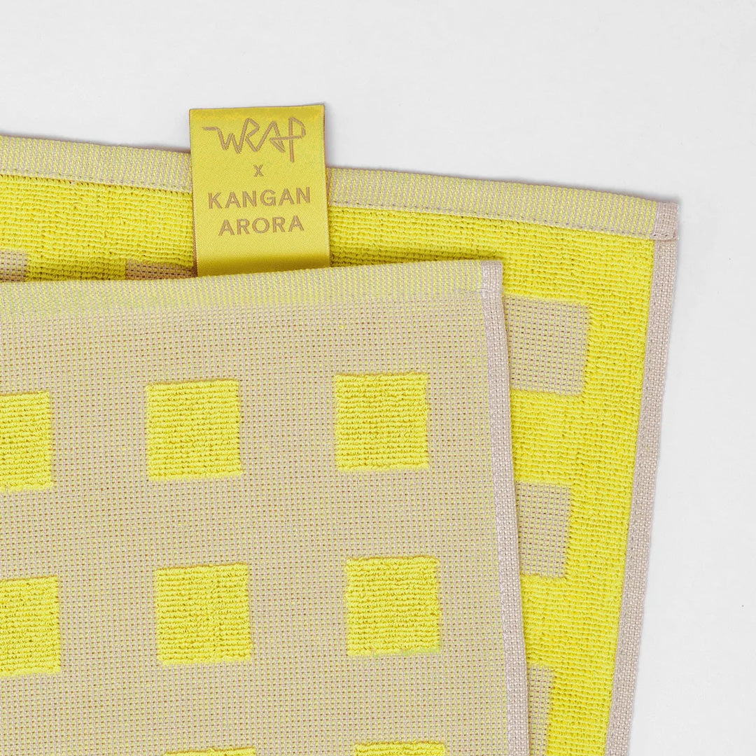 Squares Cotton Towel Oat/Yellow