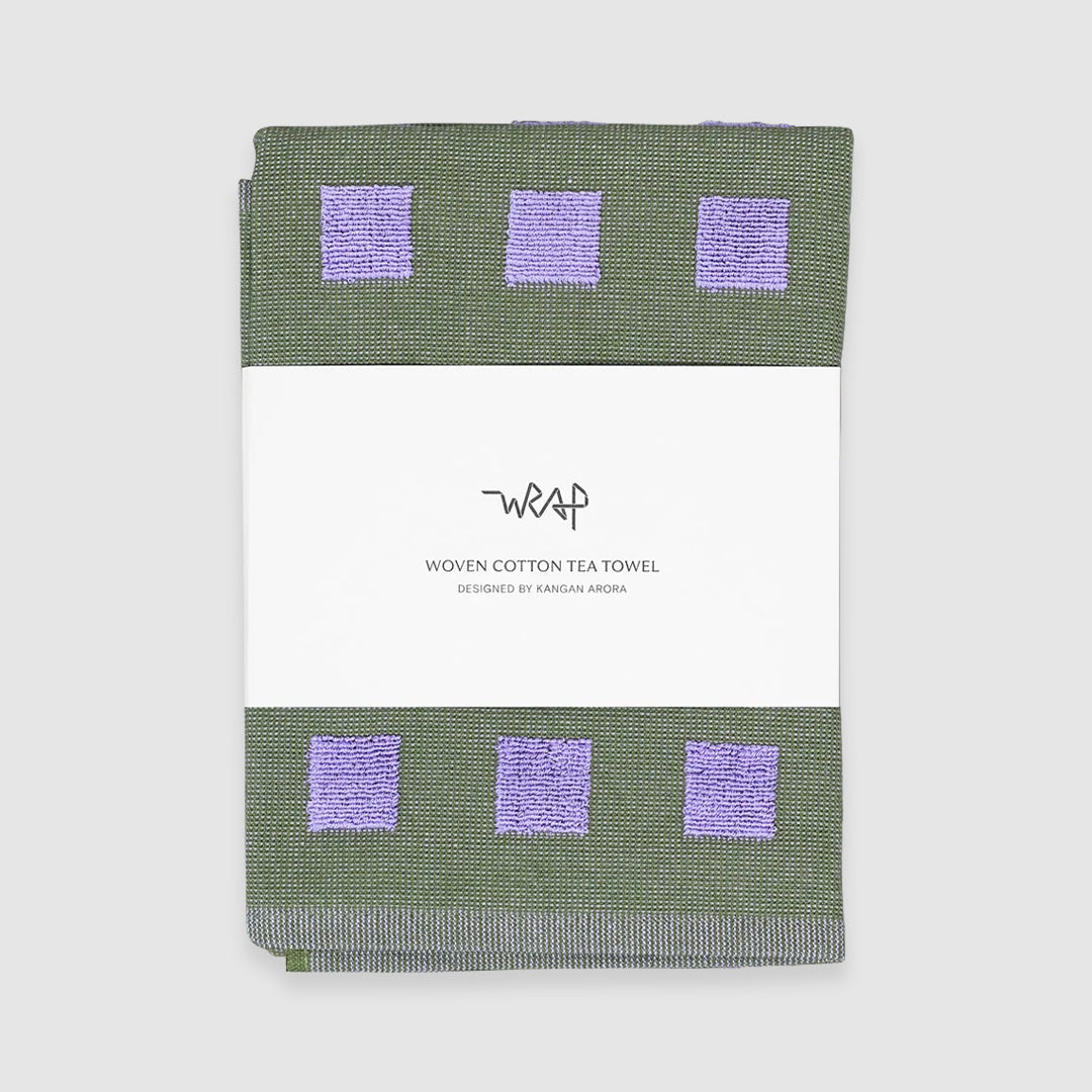 Squares Cotton Towel Olive/Lilac
