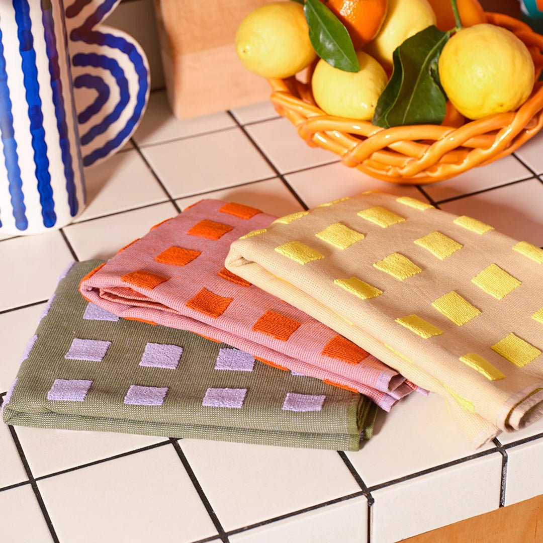 Squares Cotton Towel Olive/Lilac