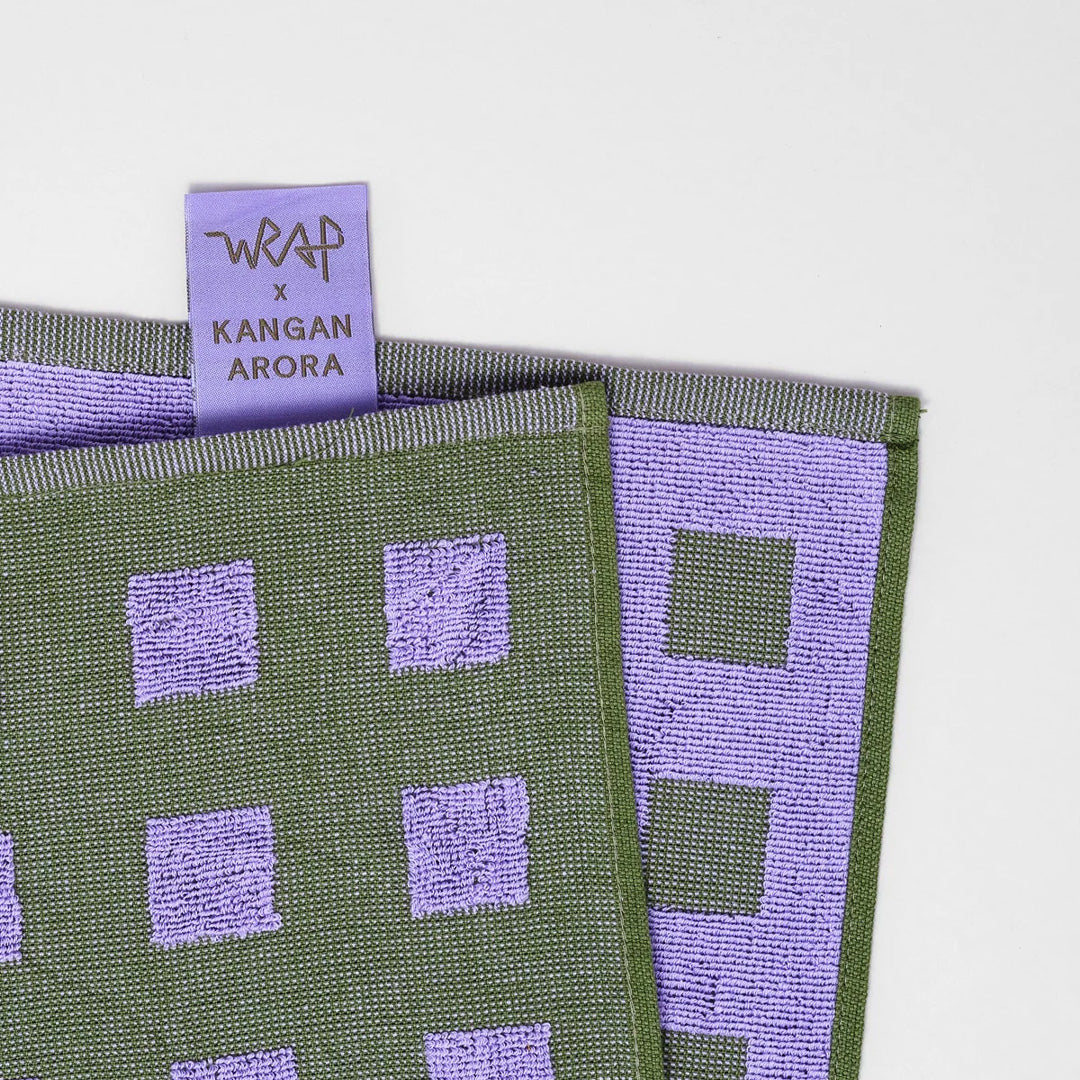 Squares Cotton Towel Olive/Lilac