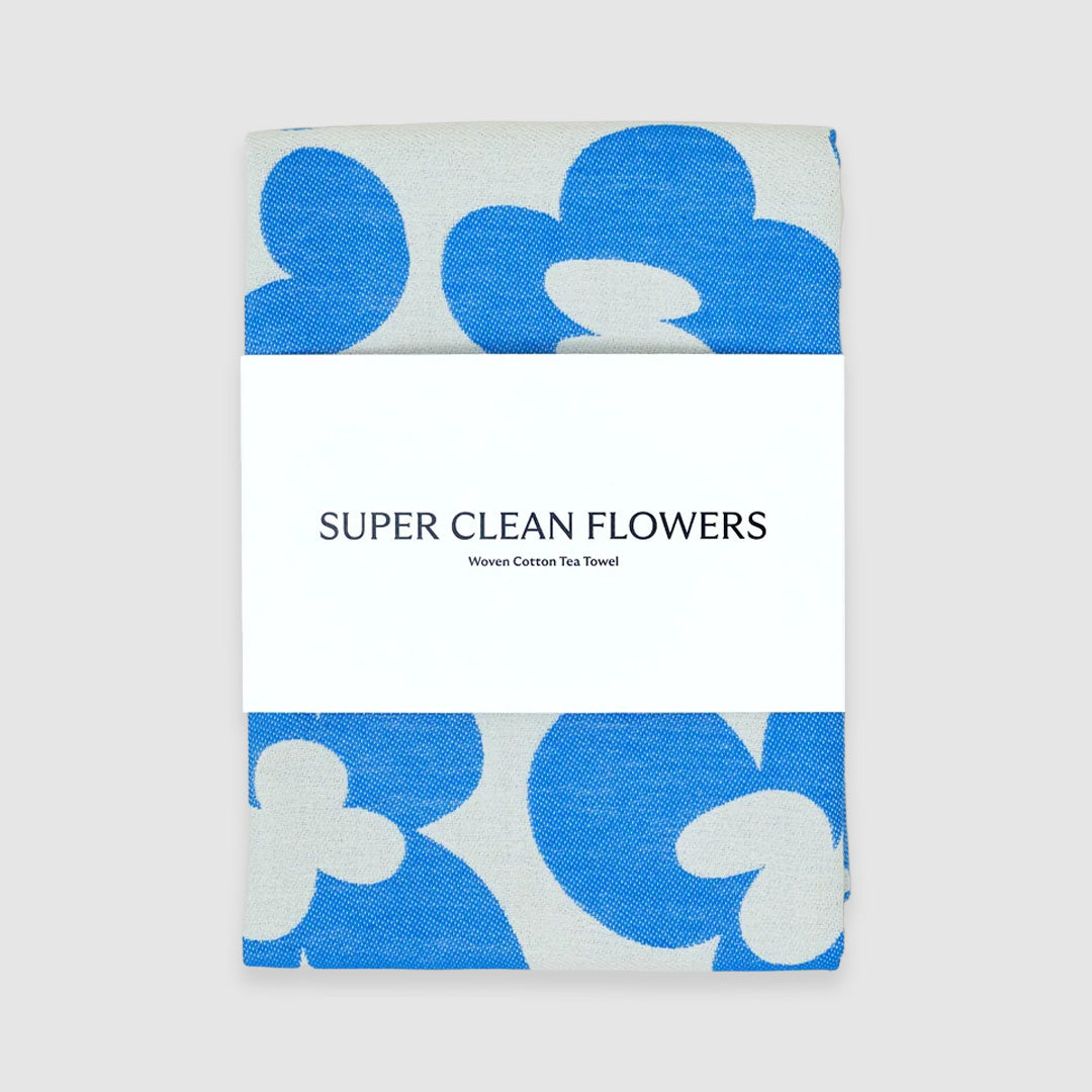 Super Clean Flowers Cotton Towel Blue/Natural
