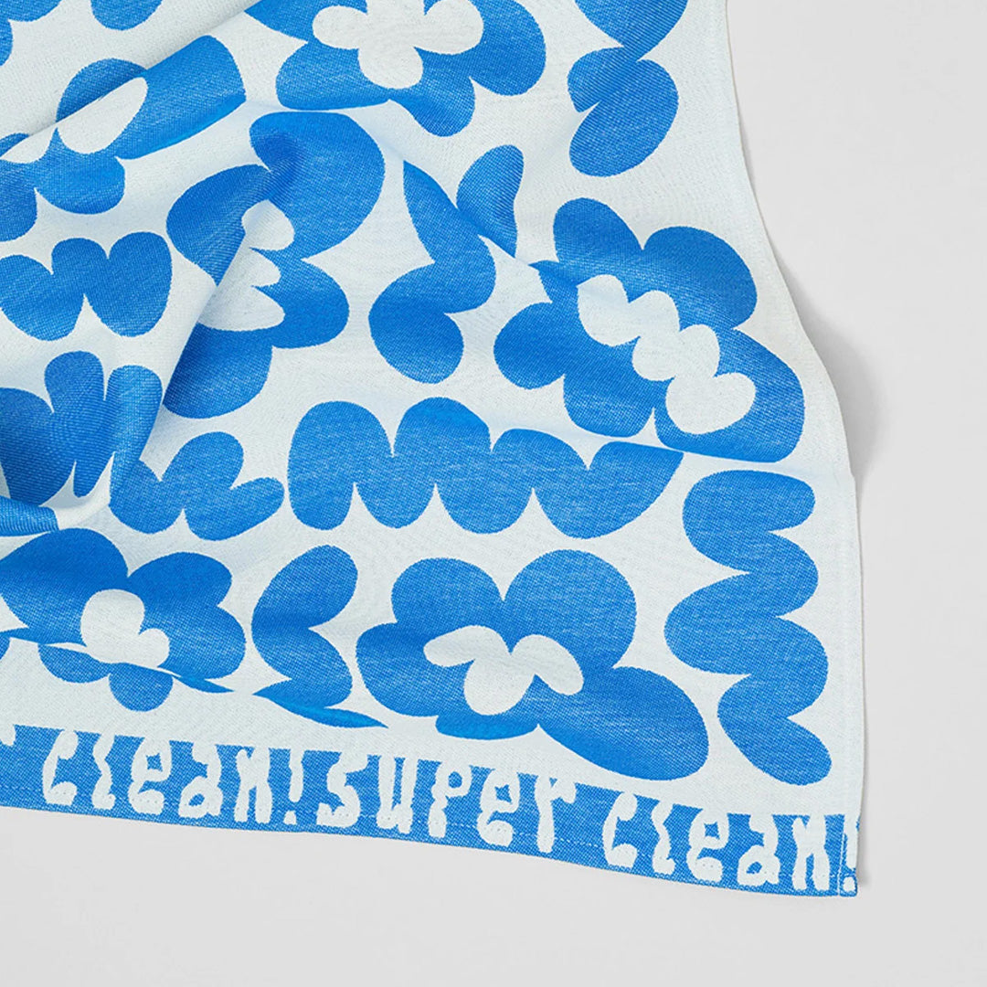 Super Clean Flowers Cotton Towel Blue/Natural