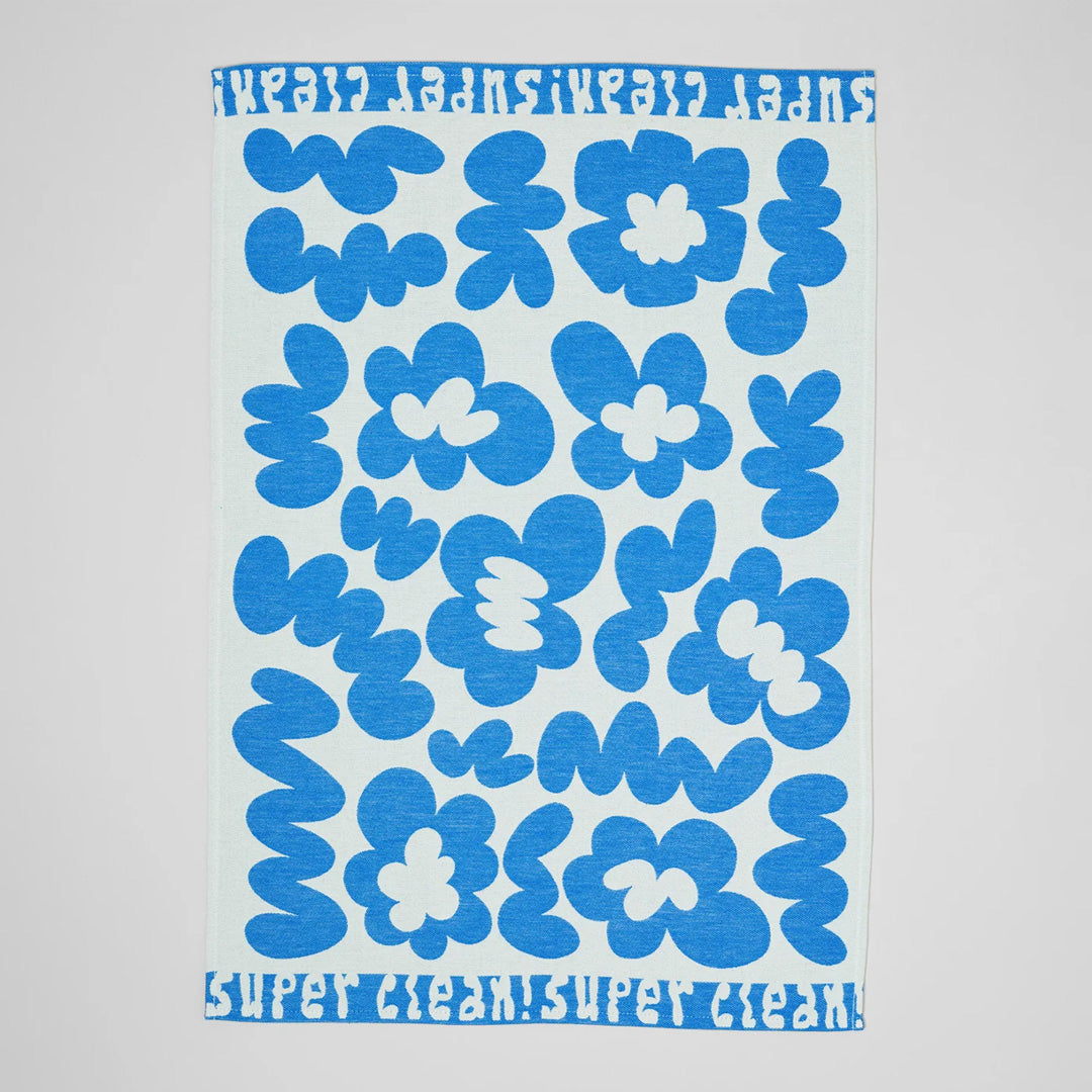 Super Clean Flowers Cotton Towel Blue/Natural