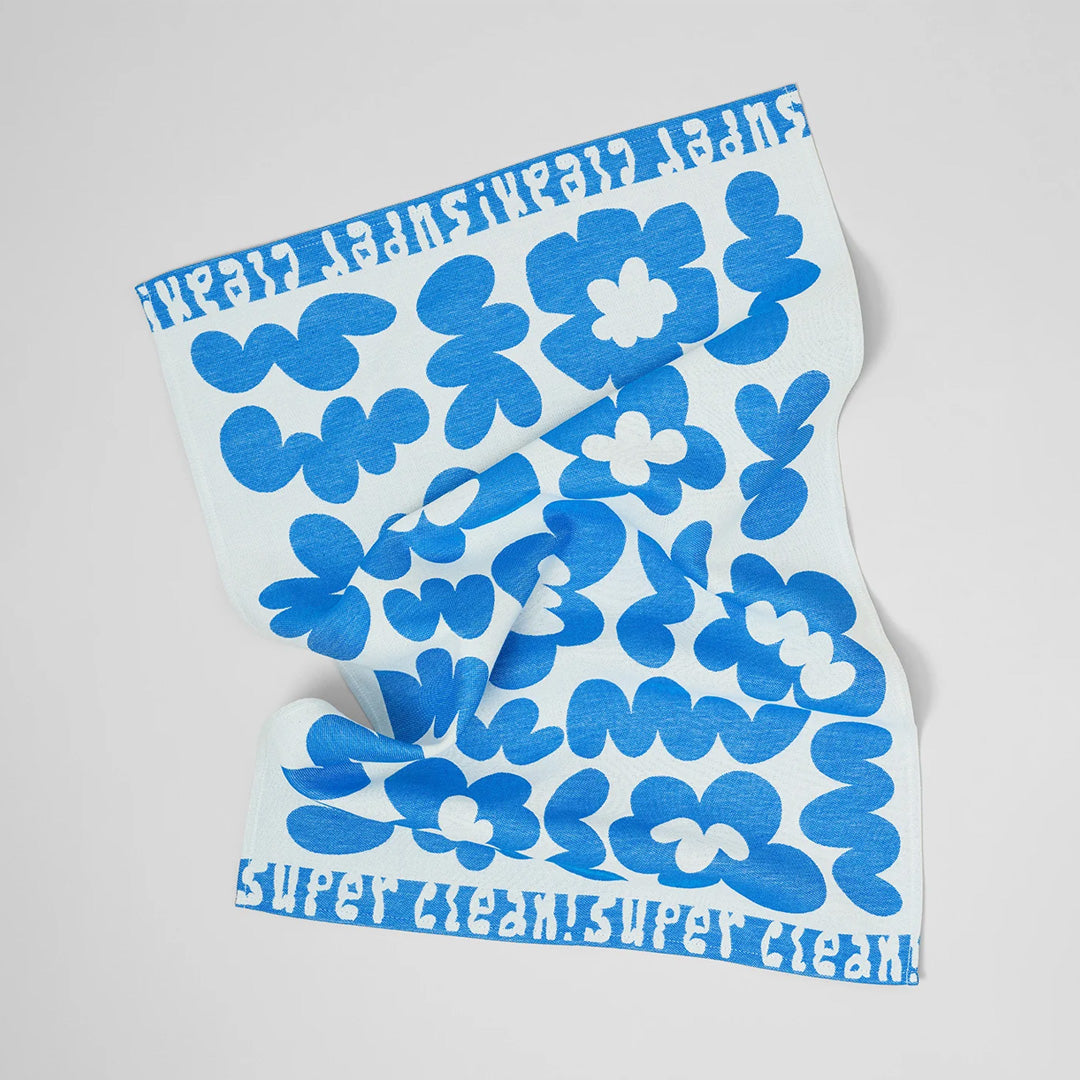 Super Clean Flowers Cotton Towel Blue/Natural