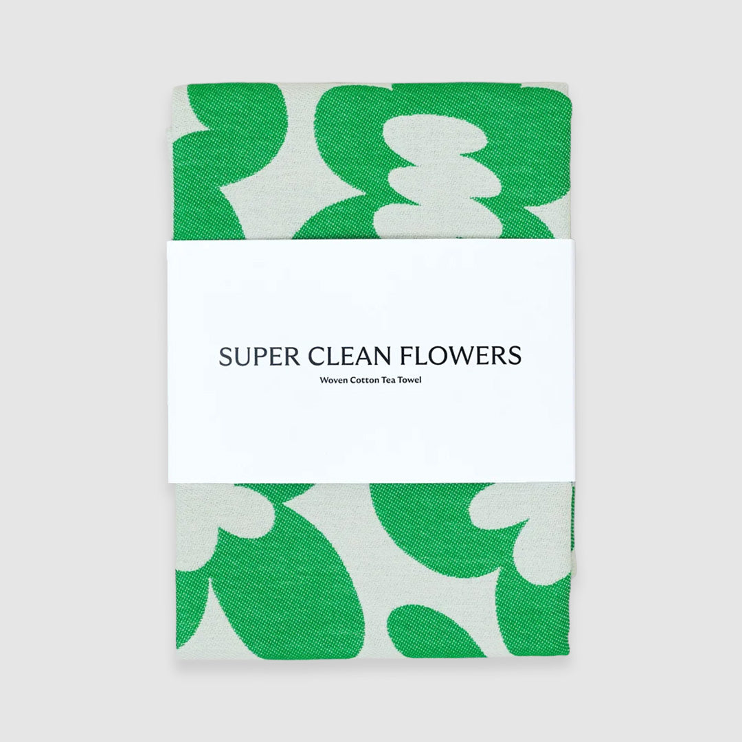 Super Clean Flowers Cotton Towel Green/Natural