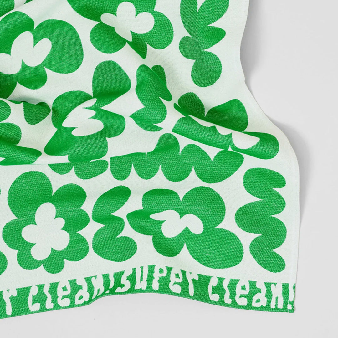Super Clean Flowers Cotton Towel Green/Natural