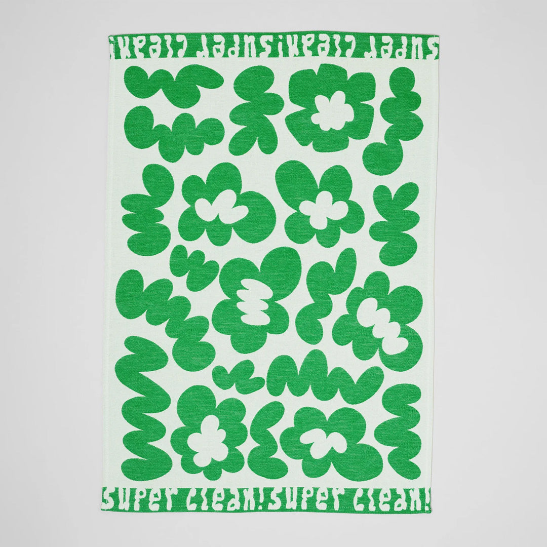 Super Clean Flowers Cotton Towel Green/Natural