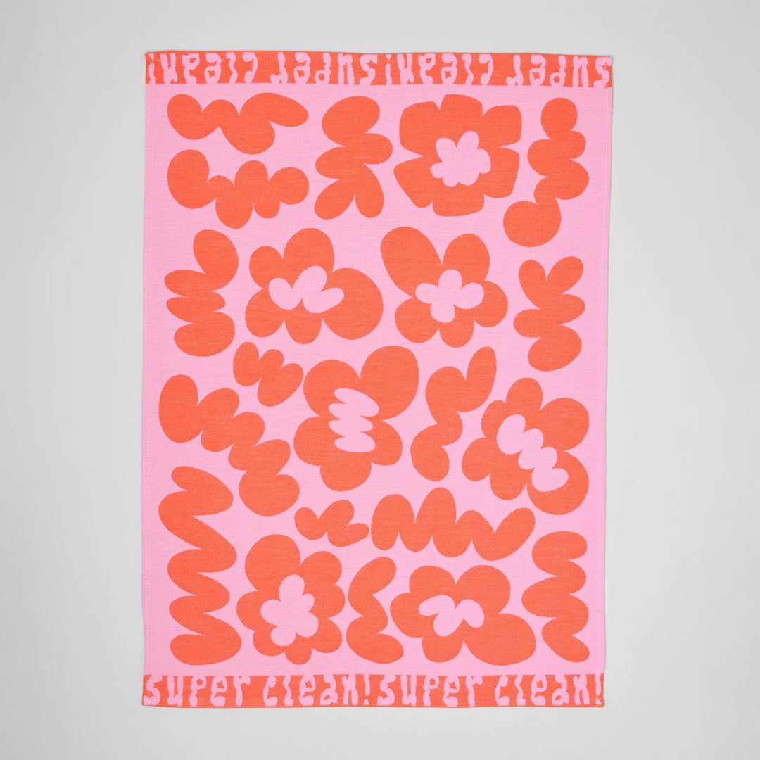 Super Clean Flowers Cotton Towel Pink/Red