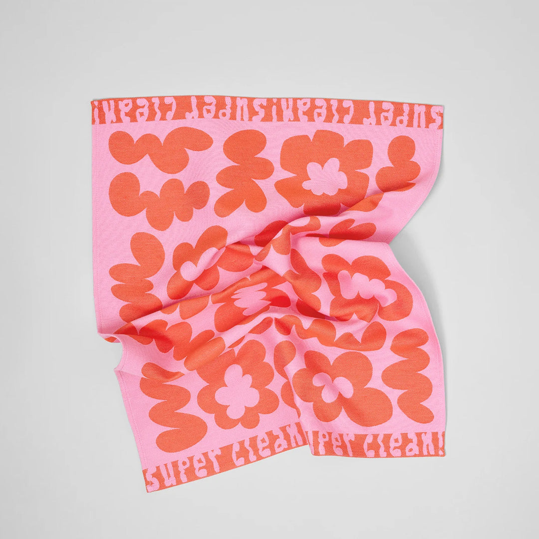 Super Clean Flowers Cotton Towel Pink/Red