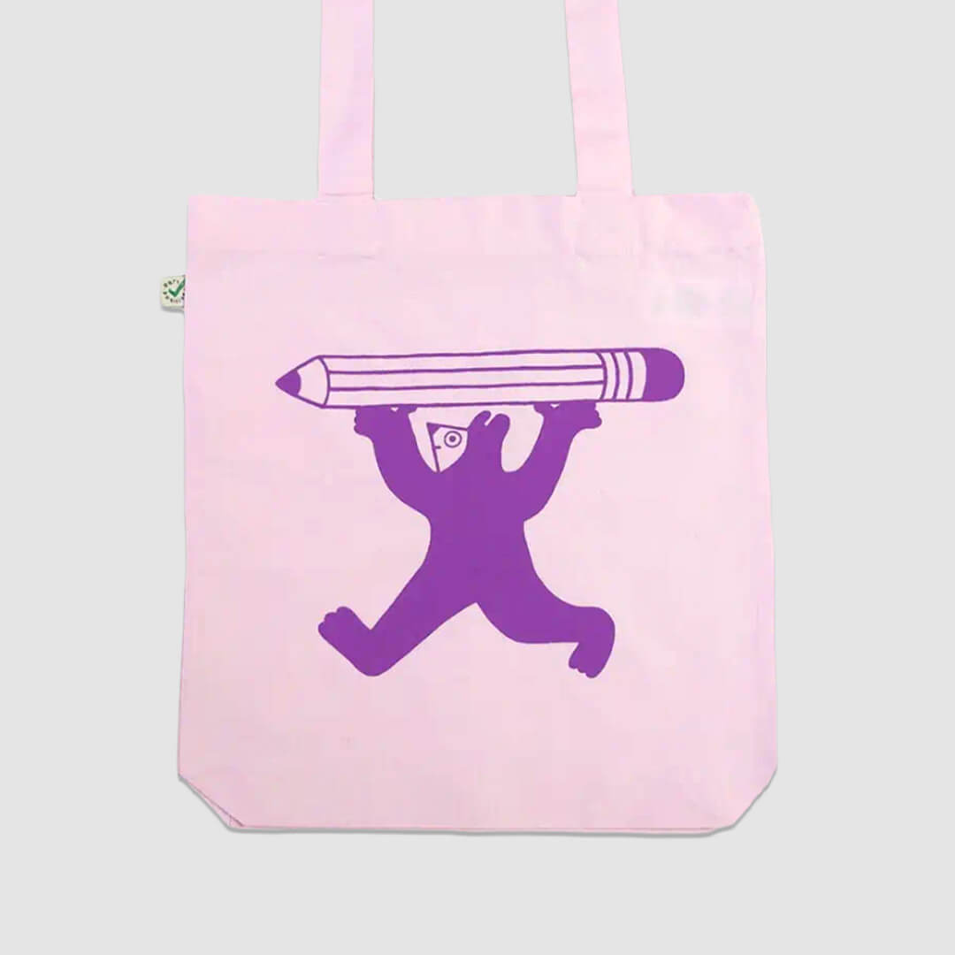 Yuk Fun - Pencil Person Tote Bag – Purple On Pink Image 1
