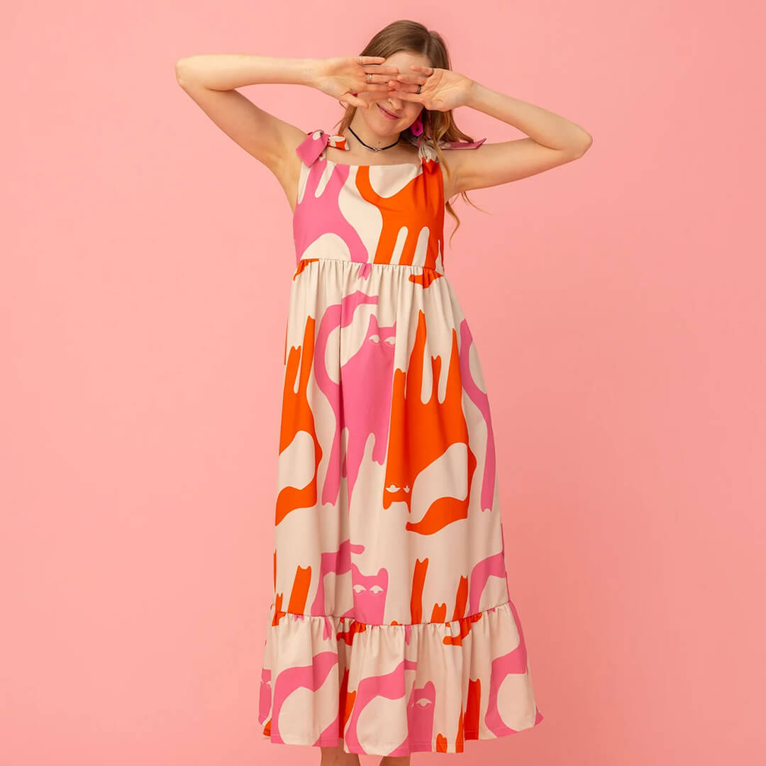 Hanna Frilly Dress - Cats