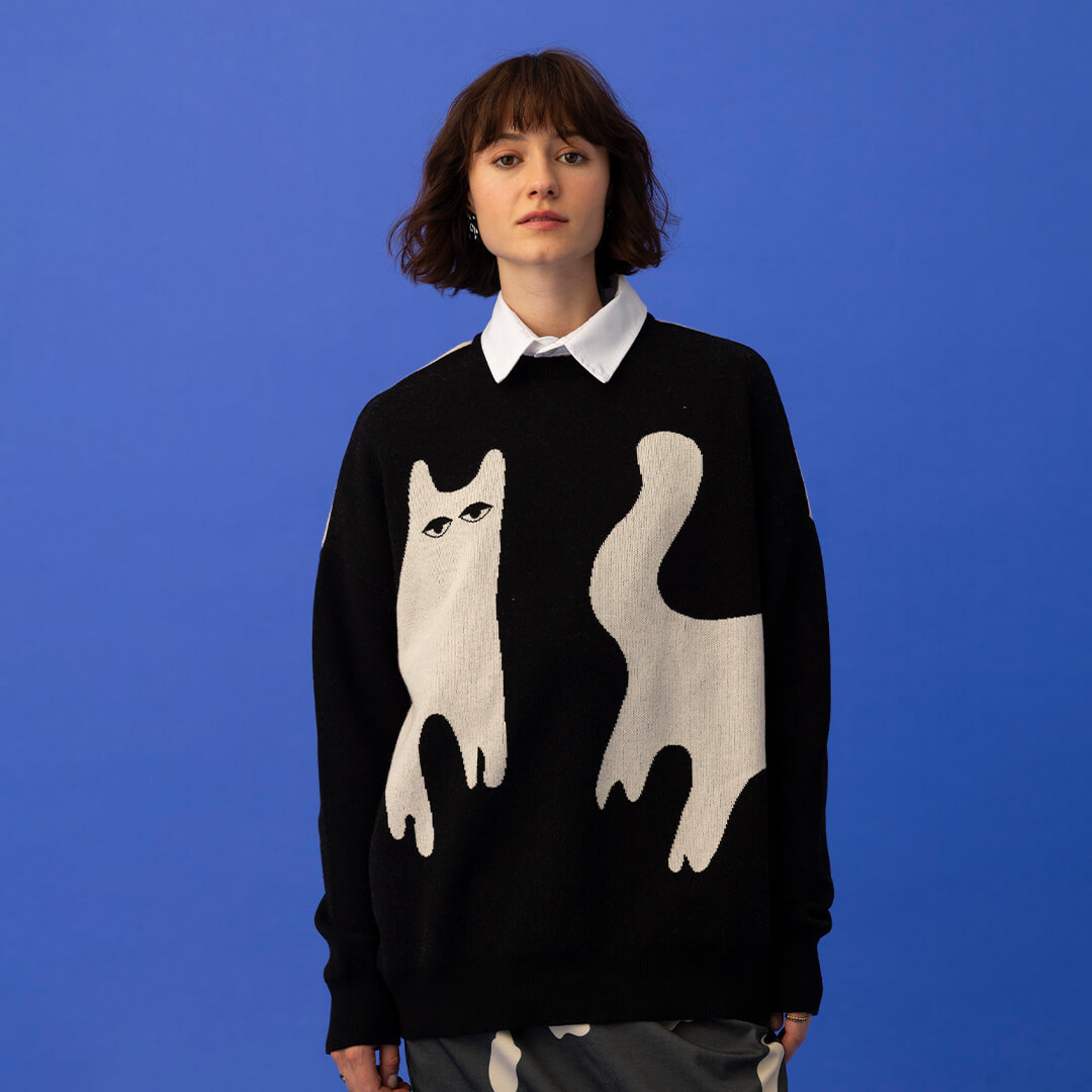 Cat Sweater - Black & Ecru